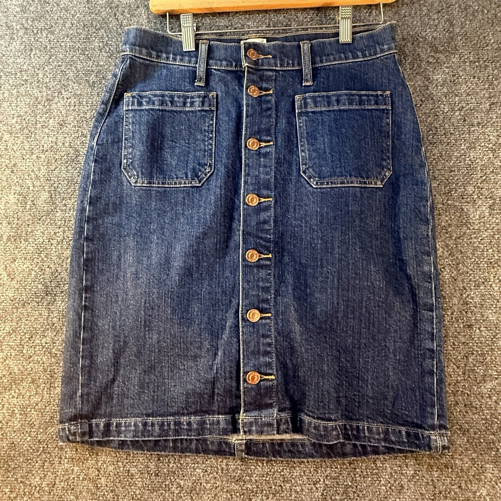 J.Crew Womens 29 Denim Button Front Midi Skirt Dark Wash Stretch A0468